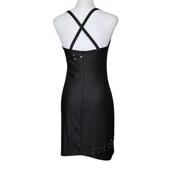 Vintage 90s Lip Service Punk Goth Studded Black Mini Dress S/M New Wave Gothic - Picture 5 of 10